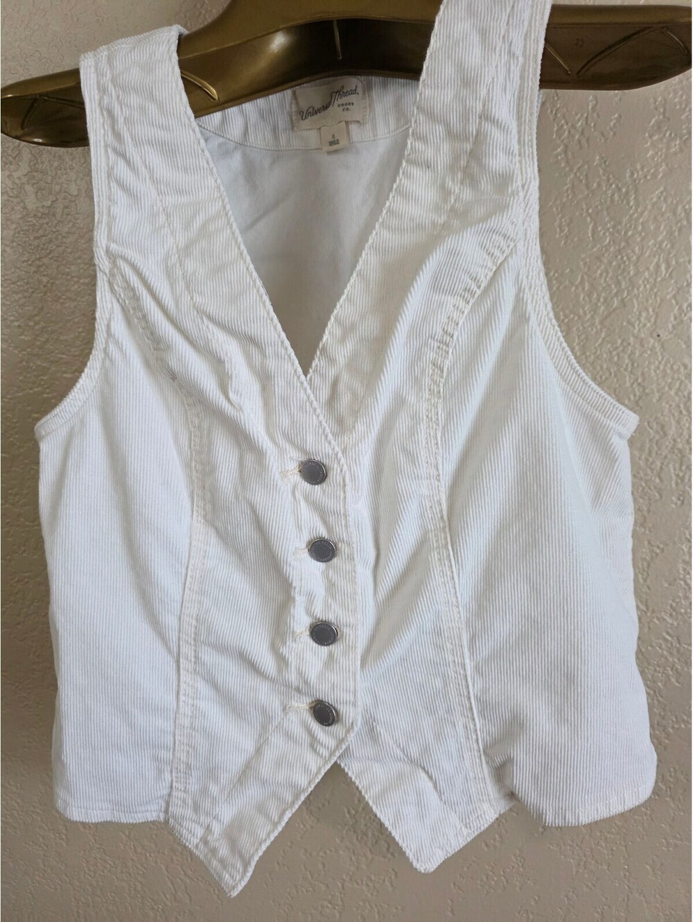 Universal Thread White Corduroy Button-Up Vest Cropped, Size Small Cowgirl Chic